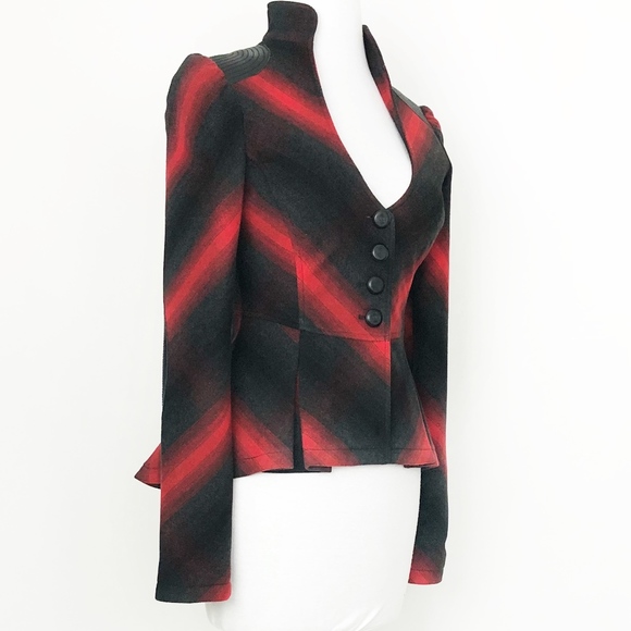 marciano • plaid peplum high low leather blazer - Picture 3 of 8